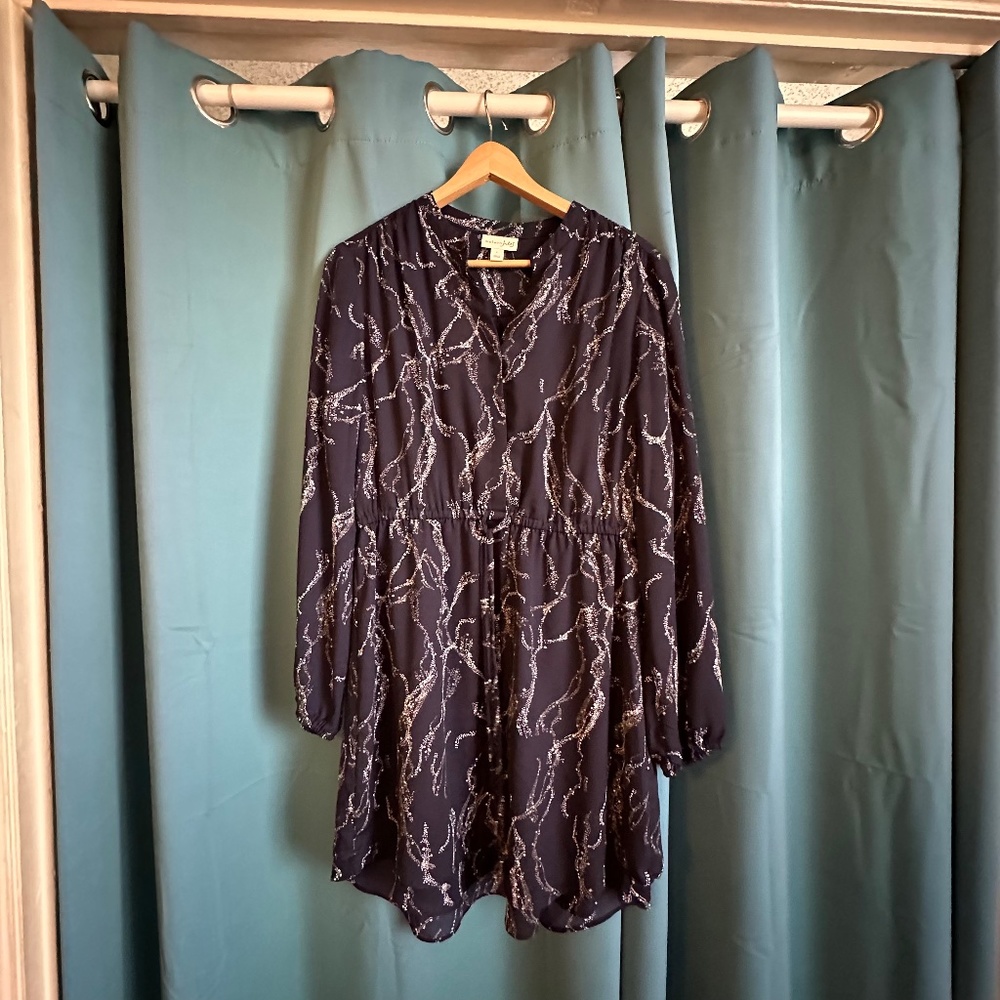 Long sleeve, navy blue and gray dress